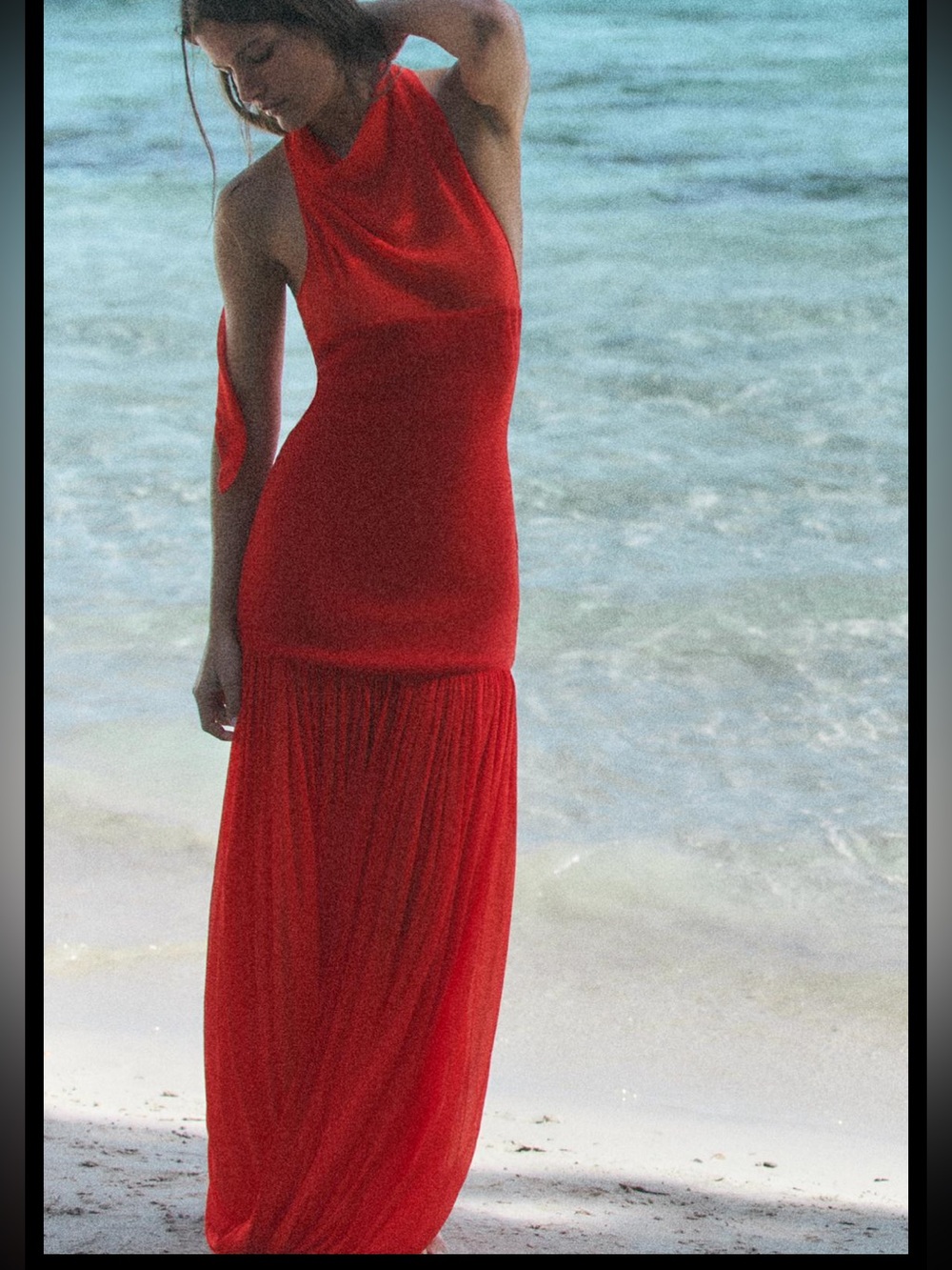 Zara Red Combination Halter Volume Dress